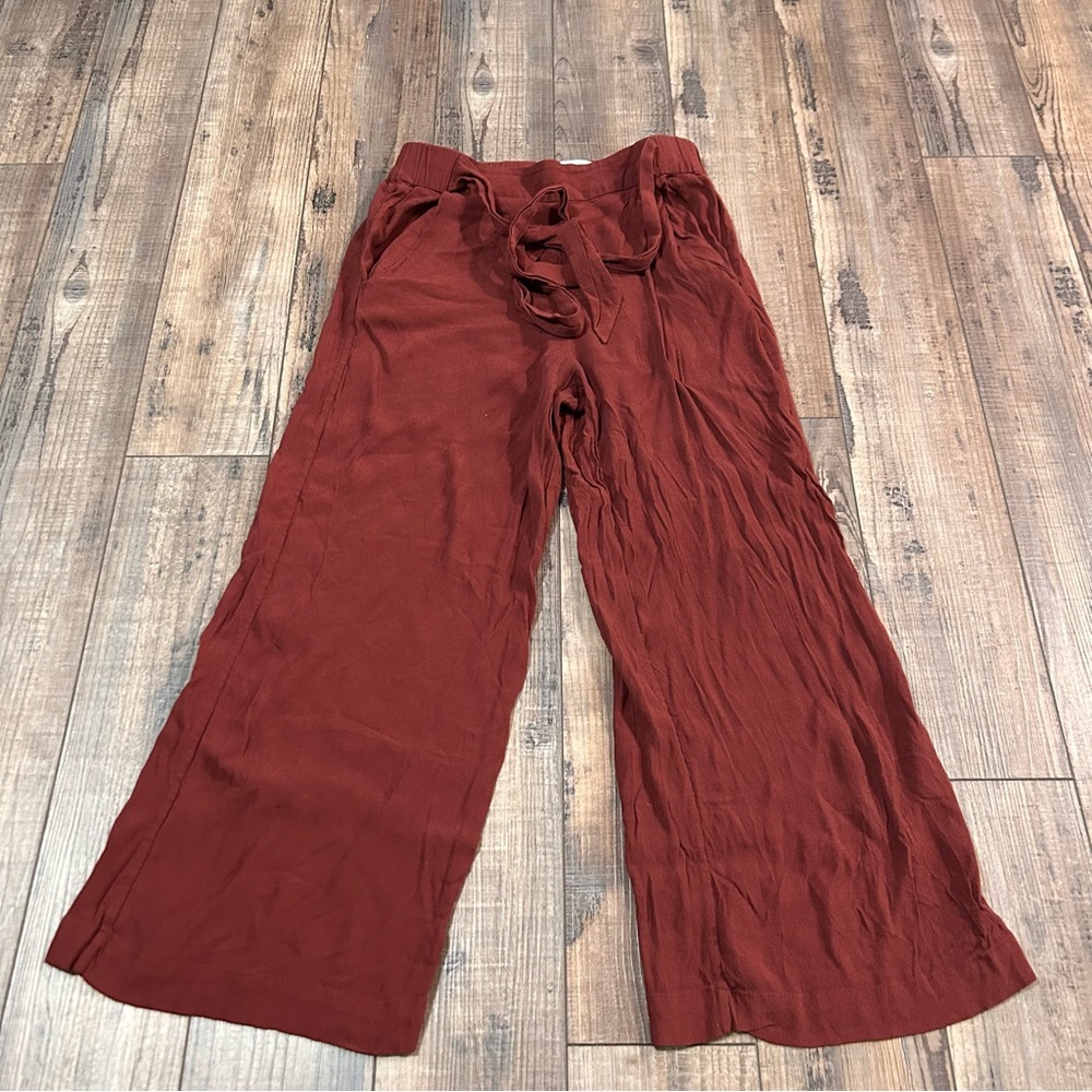Aritzia Wilfred Wide Leg Belted High Rise Crop Pants Size‎ Small Rust 21” Inseam